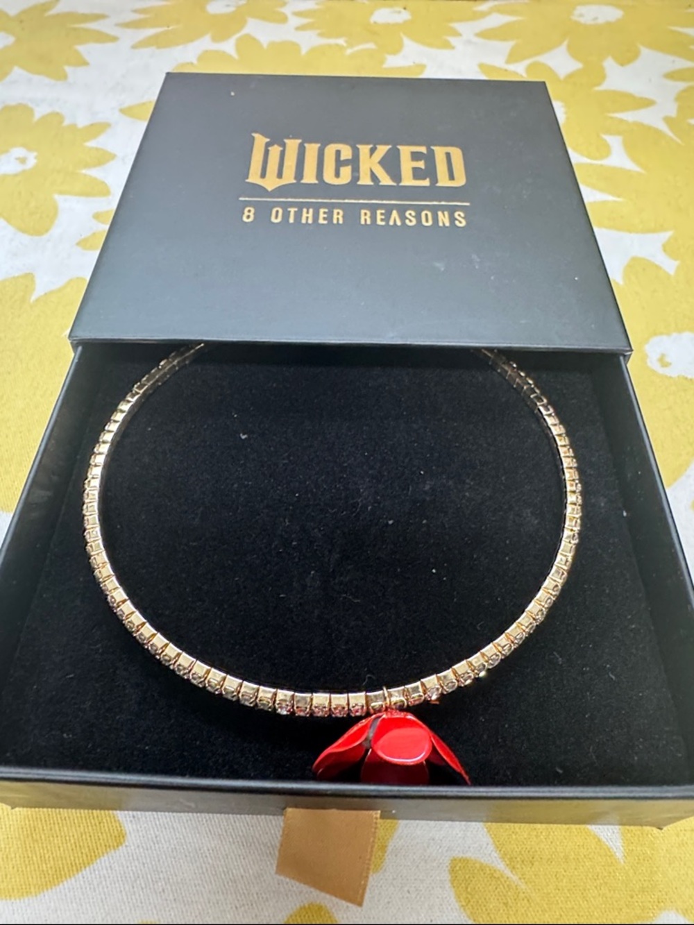 8 Other Reasons Gold Choker Necklace with Red Flower Pendant